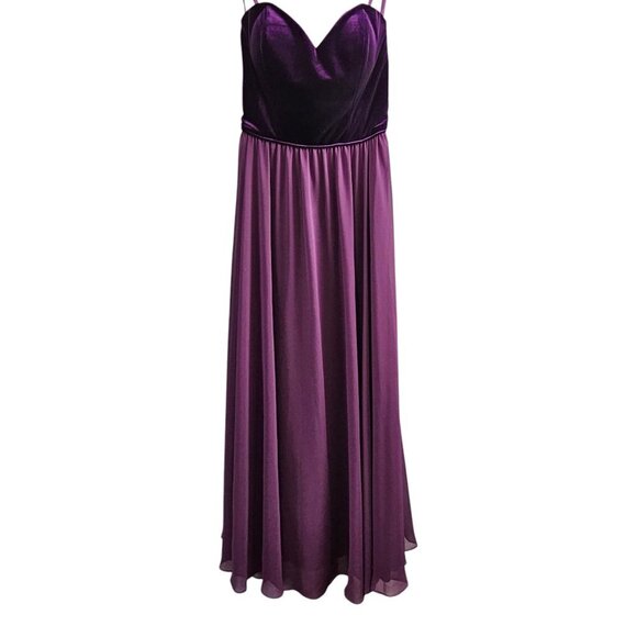 Morilee Madeline Gardner Velvet Chiffon Strapless Plum Bridesmaid Prom Gown - Picture 7 of 12